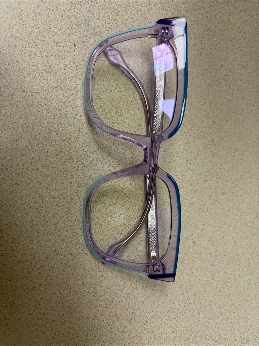 Lavender Transparent Women's Fashion Glasses with Blue Trim